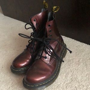 Shiny red doc marten lace up boots